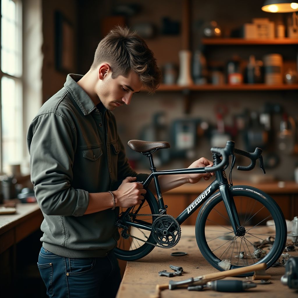 Thomas Schmidt in seiner ersten BikeWerk-Werkstatt im Jahr 2005